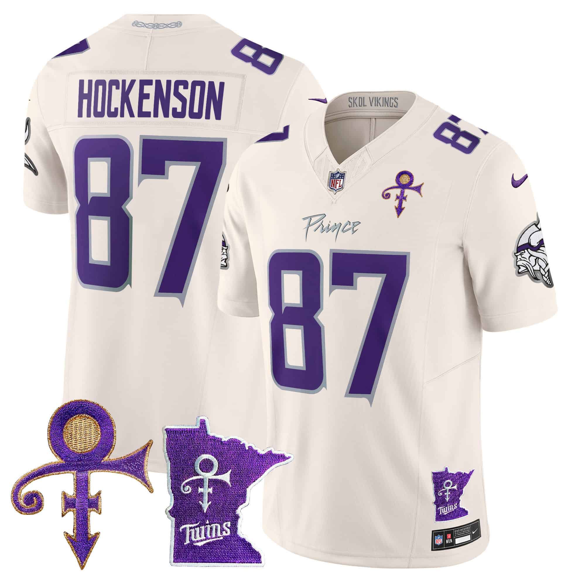 Men Minnesota Vikings #87 Hockenson Cream 2024 Nike Prince Vapor Limited NFL Jersey